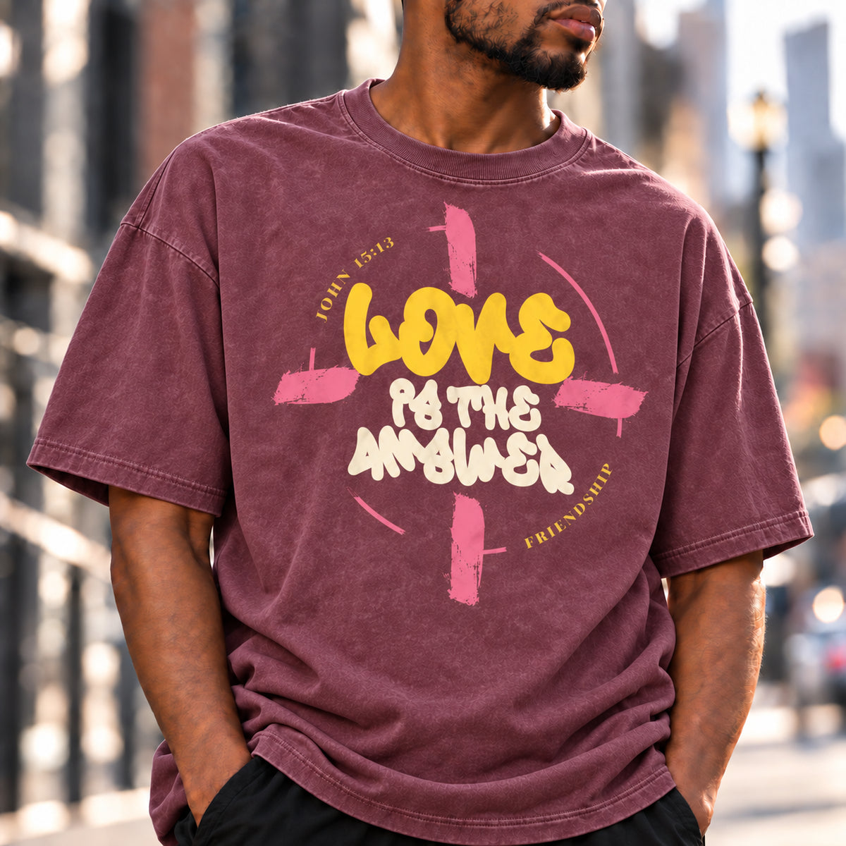 LOVE IS THE ANSWER | RED SNOW-WASHED - OVERSIZED TEE
