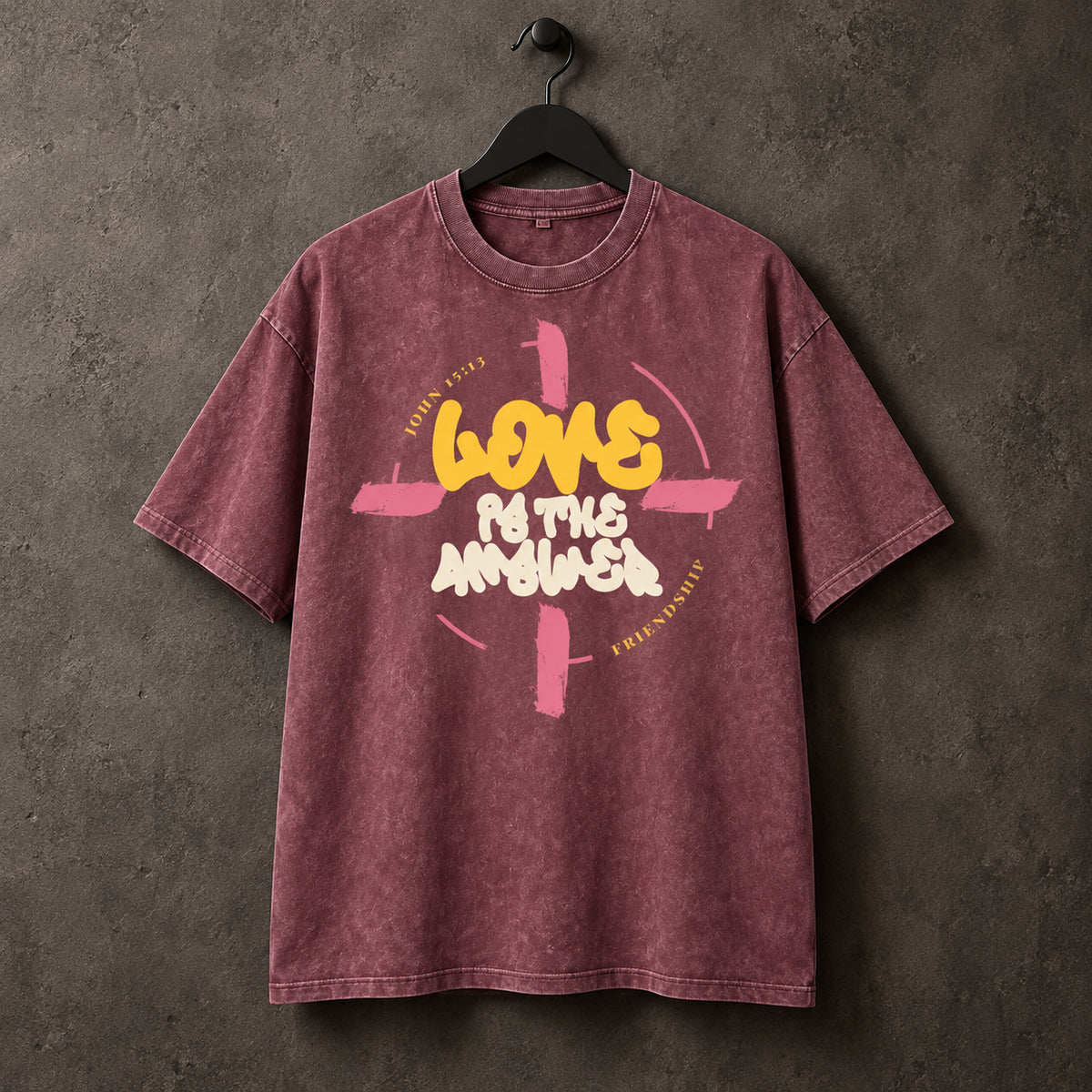 LOVE IS THE ANSWER | RED SNOW-WASHED - OVERSIZED TEE