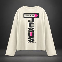 JESUS ONE WAY | SUNFADE BOXY LONG-SLEEVE TEE