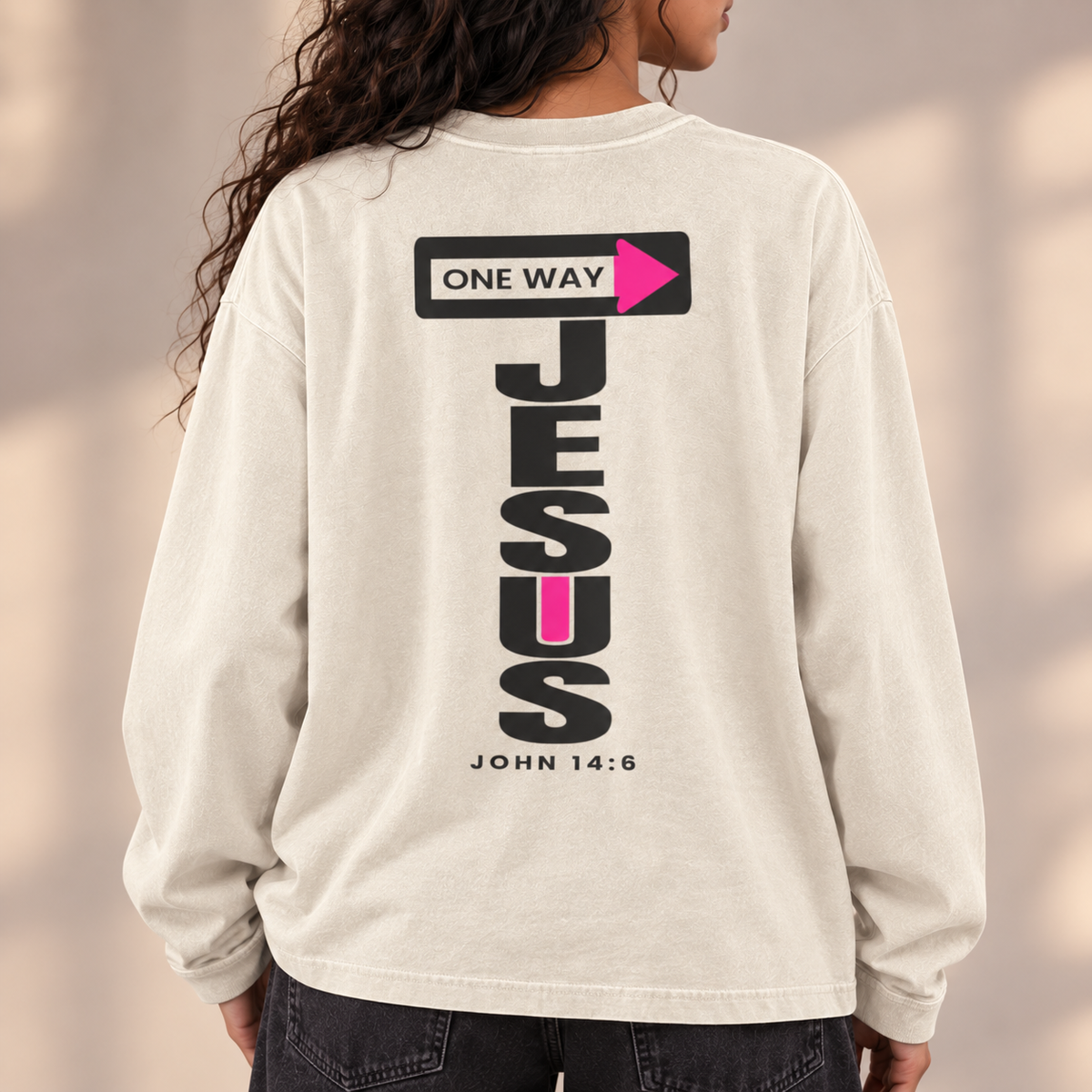 JESUS ONE WAY | SUNFADE BOXY LONG-SLEEVE TEE