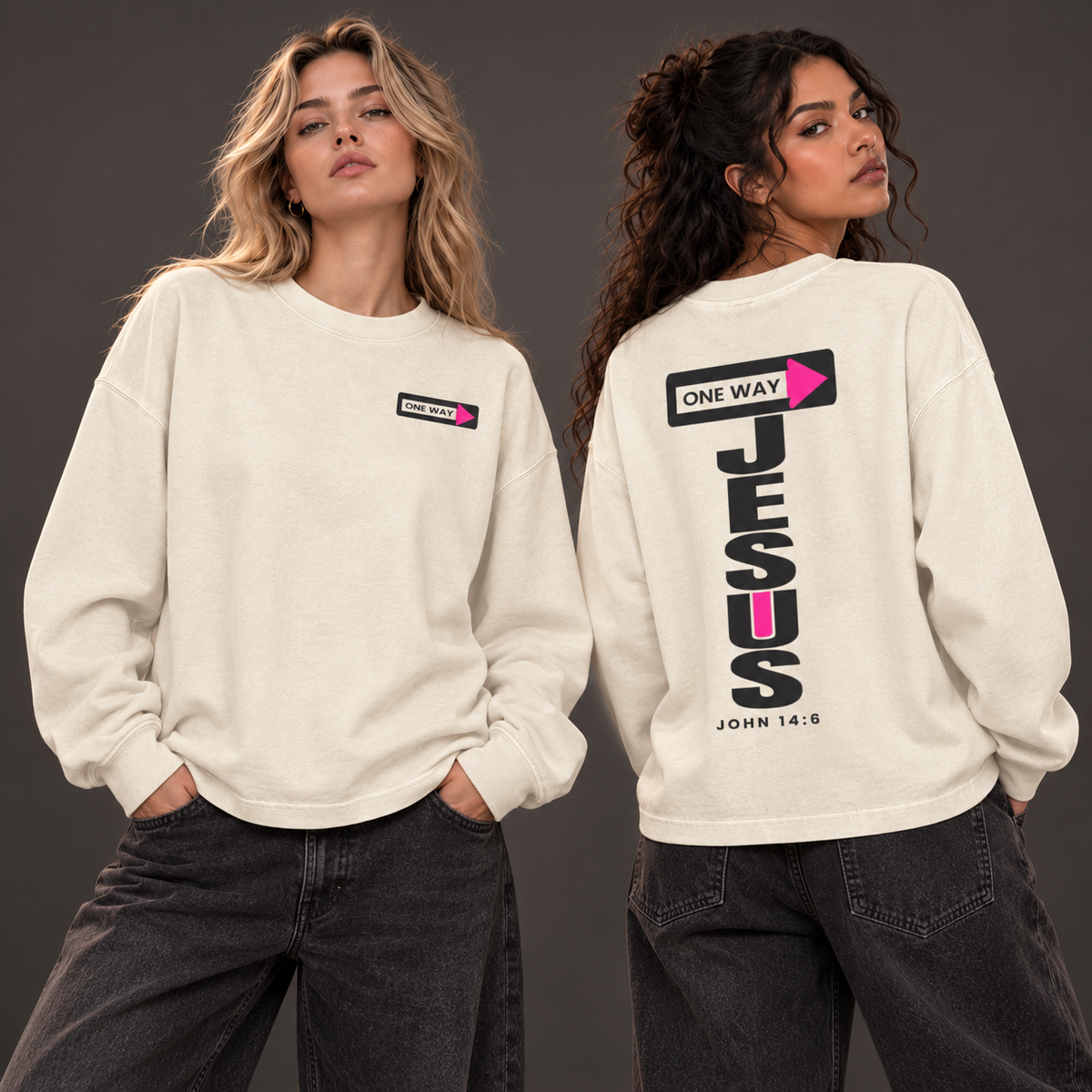 JESUS ONE WAY | SUNFADE BOXY LONG-SLEEVE TEE