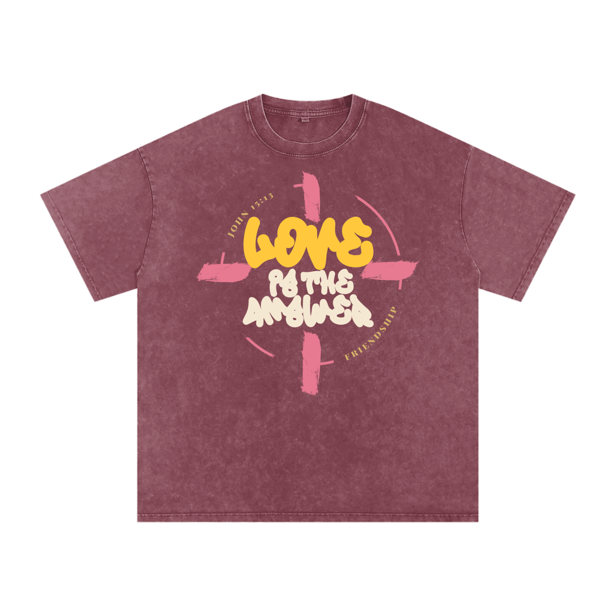 LOVE IS THE ANSWER | RED SNOW-WASHED - OVERSIZED TEE