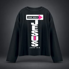JESUS ONE WAY | SUNFADE BOXY LONG-SLEEVE TEE