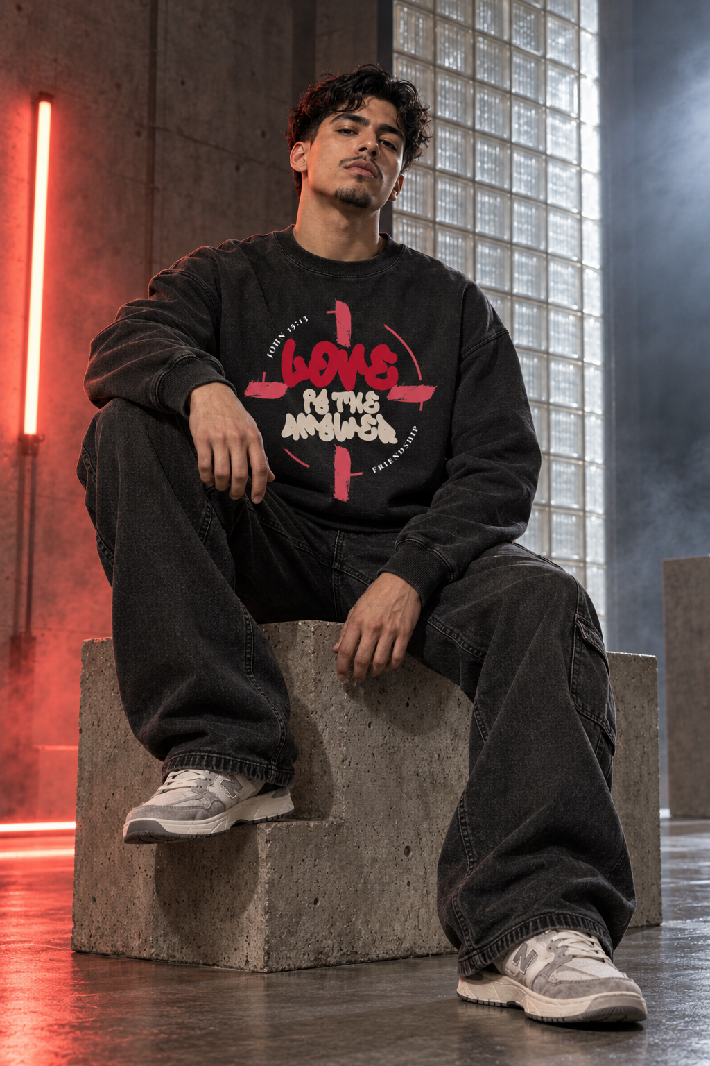 LOVE IS THE ANSWER | VINTAGE WASH CREWNECK SWEATSHIRT