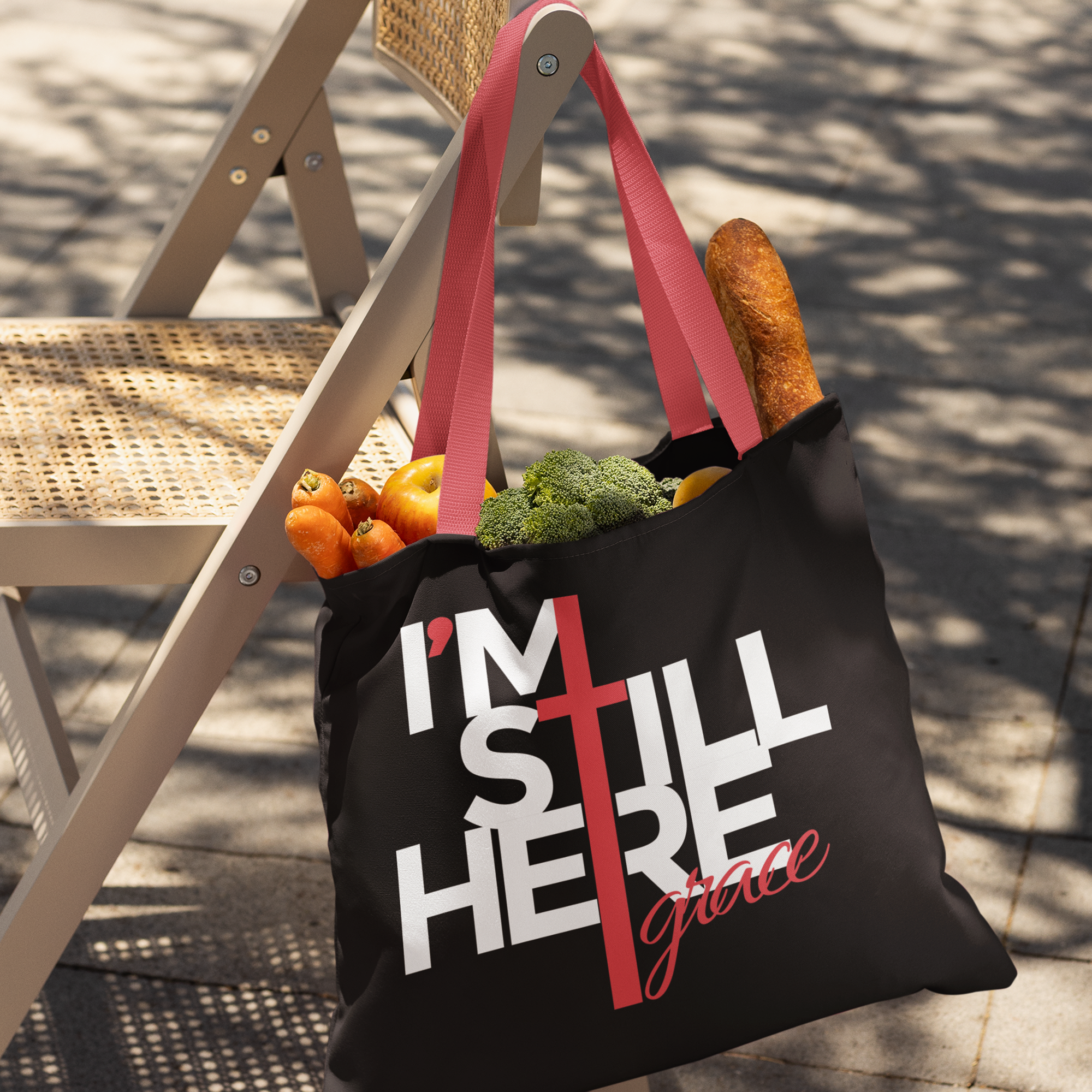 I’m Still Here | Premium Black Tote Bag | JacoderFaithwear
