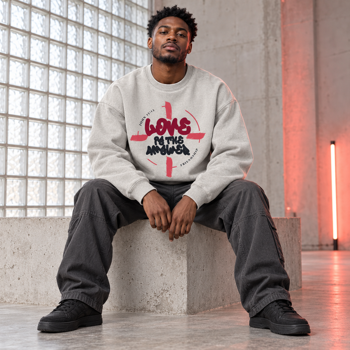 LOVE IS THE ANSWER | VINTAGE WASH CREWNECK SWEATSHIRT