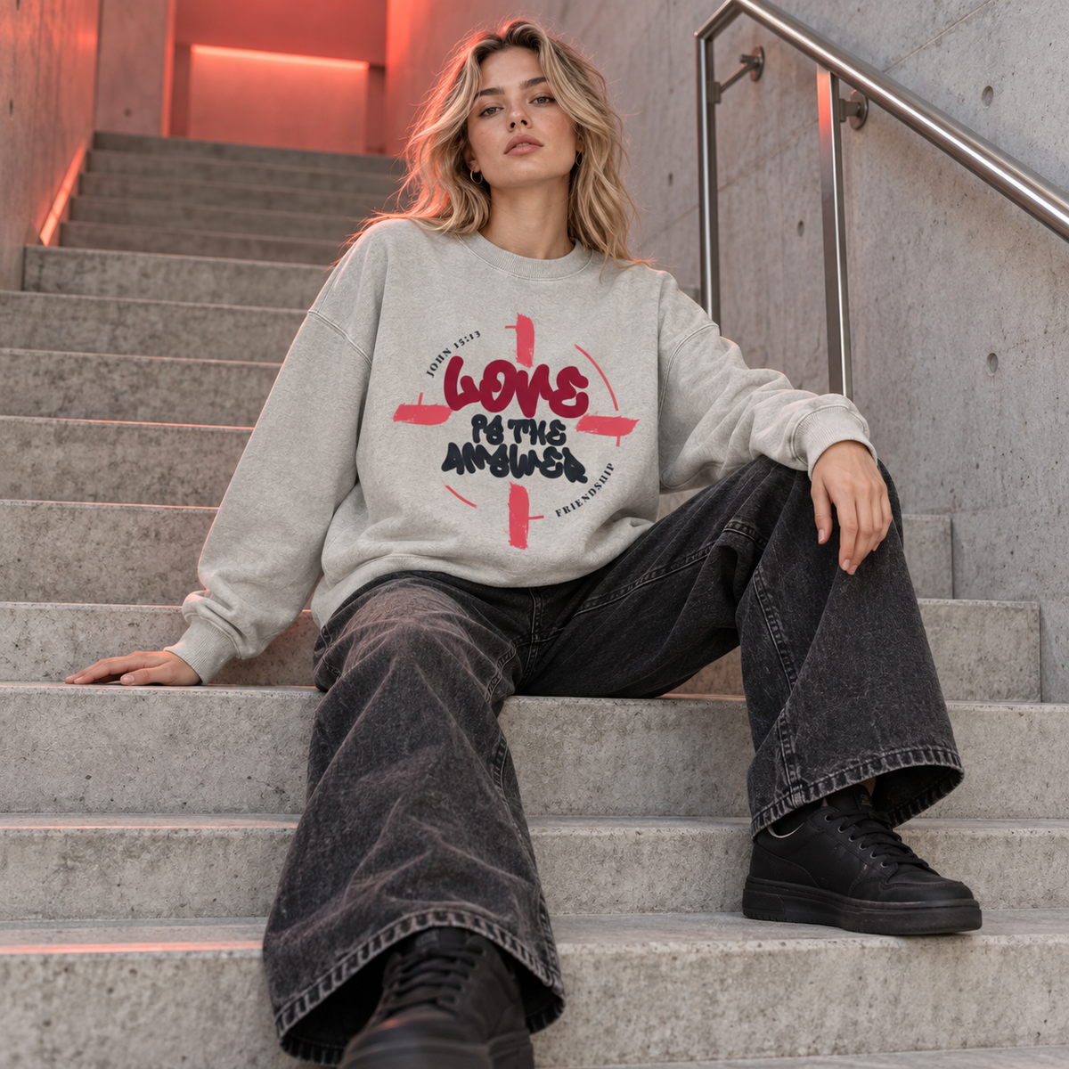 LOVE IS THE ANSWER | VINTAGE WASH CREWNECK SWEATSHIRT