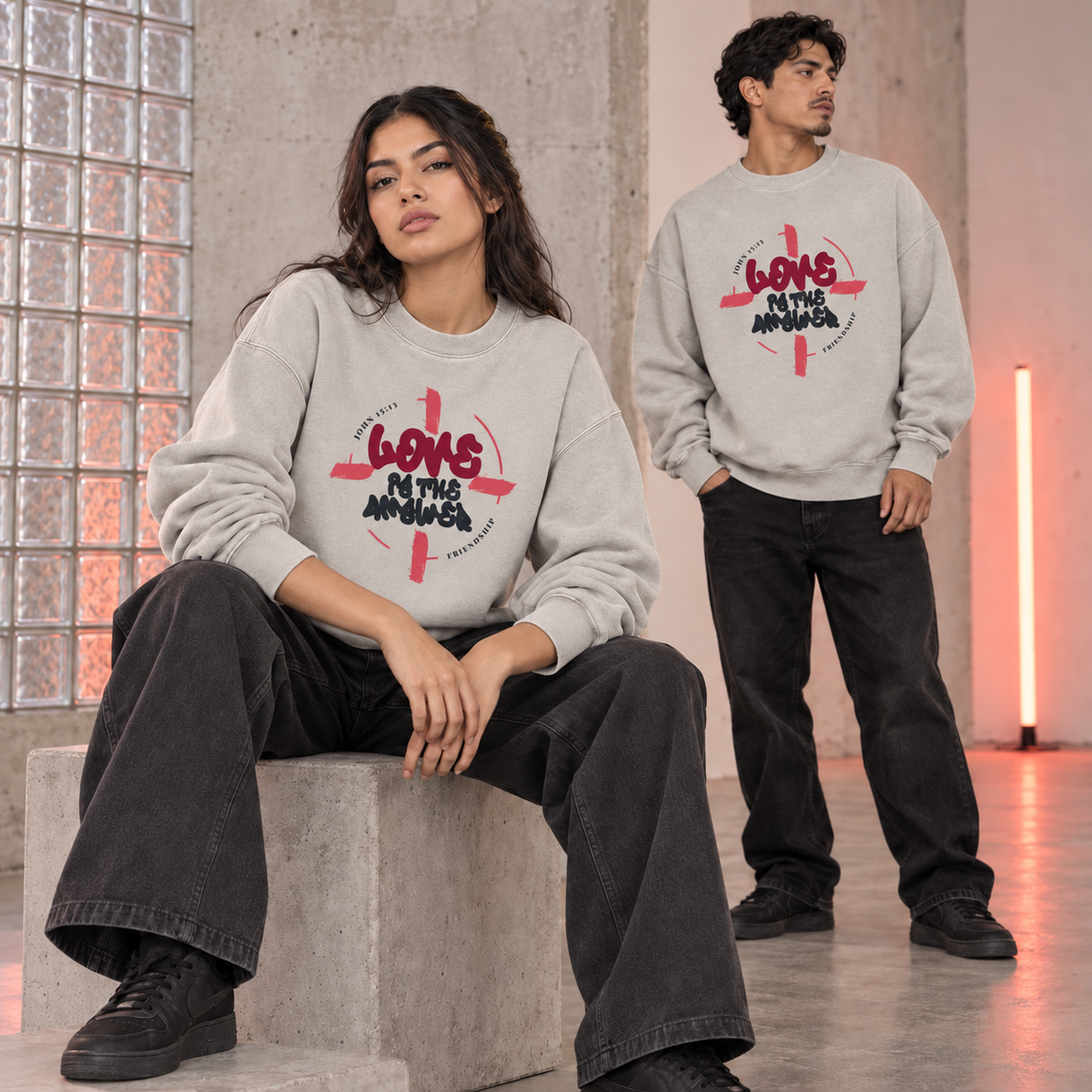 LOVE IS THE ANSWER | VINTAGE WASH CREWNECK SWEATSHIRT