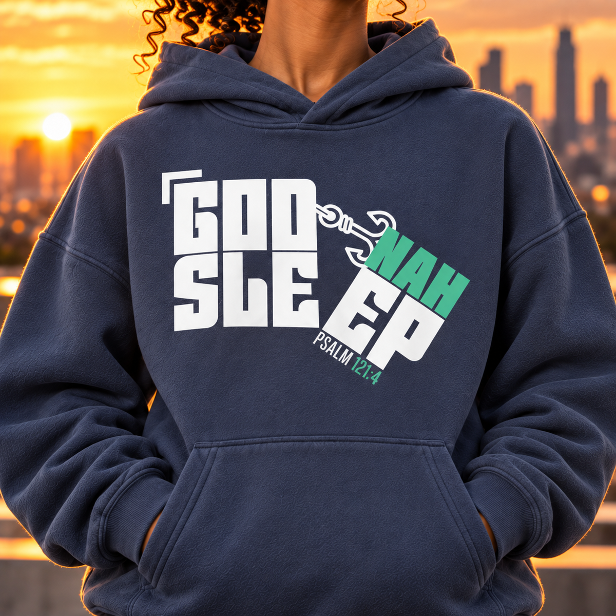 GOD NAH SLEEP | OVERSIZED HOODIE - NAVY TEAL EDITION