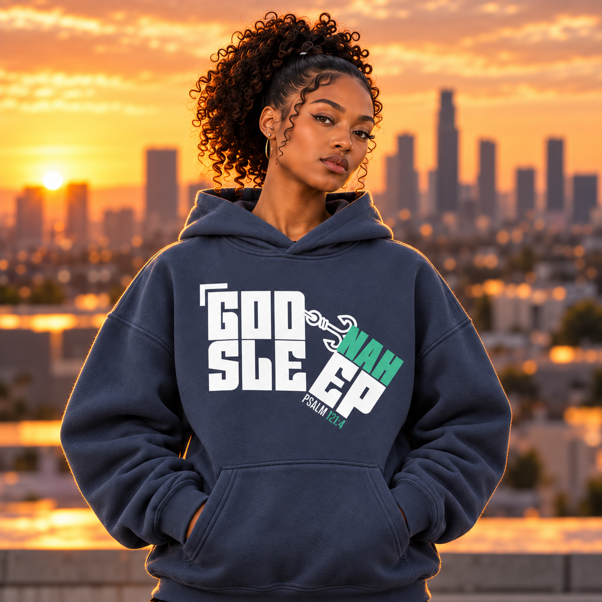 GOD NAH SLEEP | OVERSIZED HOODIE - NAVY TEAL EDITION