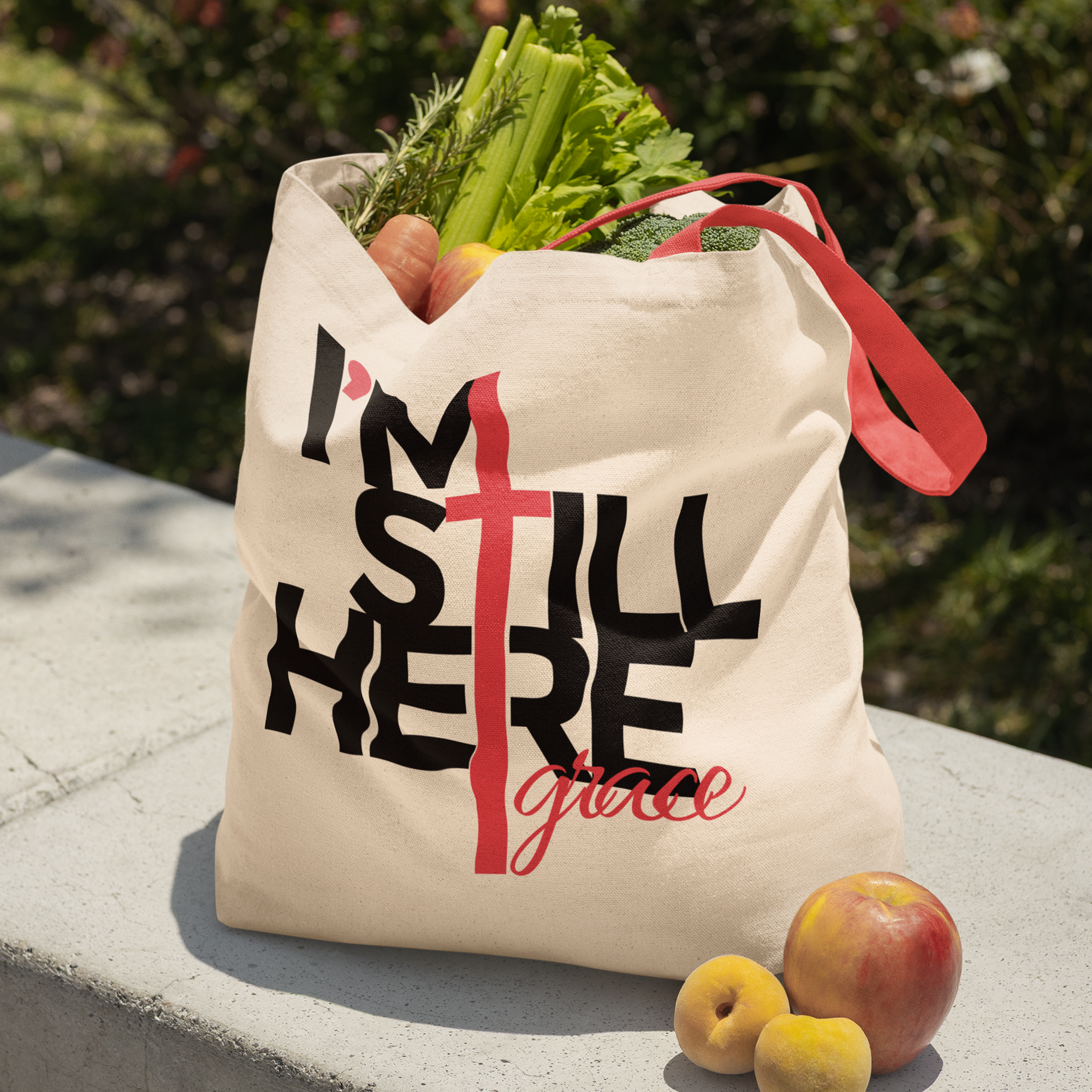 I’m Still Here | Premium Neutral Tote Bag | JacoderFaithwear