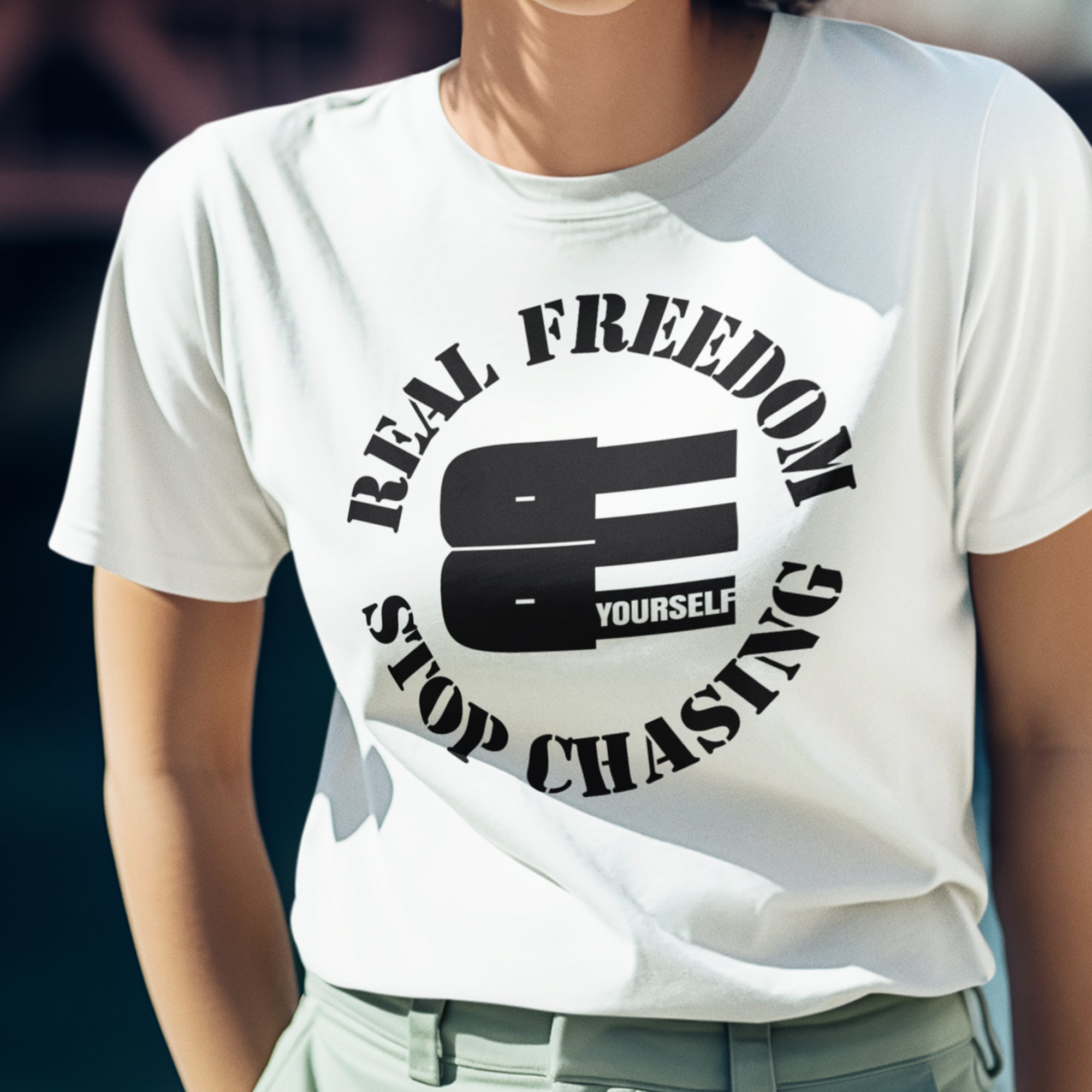 BE - Real Freedom Stop Chasing | Premium T-Shirt | JacoderFaithwear